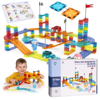 Multistore Magnetic Blocks & Car Track, 154 Pieces, LED Cars