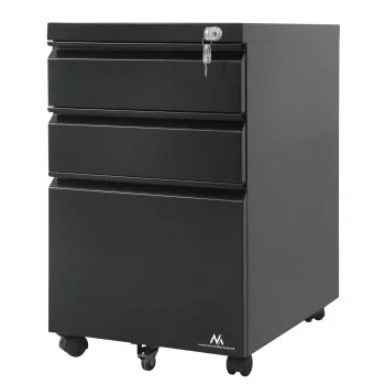 Maclean MC-850 metalinė spintelė po stalu su užraktu, juoda