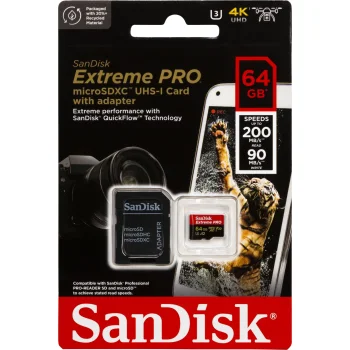 Atminties kortelė SanDisk Extreme Pro microSDXC 64GB UHS-I U3 V30 A2