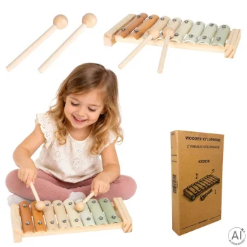Medinis edukacinis 8 tonų ksilofonas vaikams su lazdelėmis, muzikos instrumentas