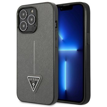 Guess Saffiano Triangle Logo Case for iPhone 13 Pro / 13, Silver