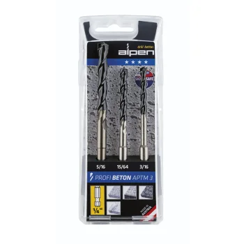 Grąžtų betonui rinkinys Alpen APTM3, 1/4" šešiakampis kotelis, 5-8 mm, 3 vnt.