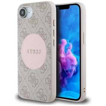Guess 4G Circle Classic Logo MagSafe dėklas, skirtas iPhone 16e, rožinis