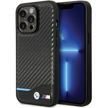 BMW Leather Carbon dėklas iPhone 13 Pro Max telefonui, juodas