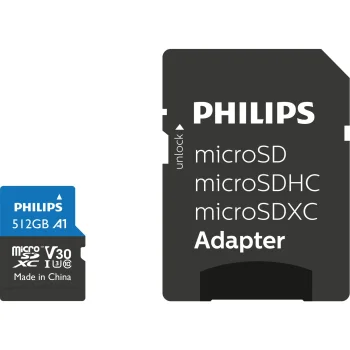 Atminties kortelė Philips MicroSDXC 512 GB UHS-I U3 V30 A1 Class 10 su SD adapteriu