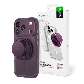 Dėklas AmazingThing Titan Pro Pop Lens skirtas iPhone 18 Pro su kameros apsauga ir stovu, violetinis