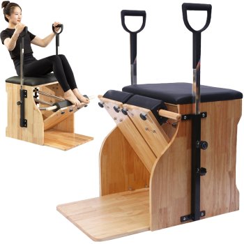 Pilates treniruoklis-kėdė su reguliuojamais pedalais ir spyruoklėmis