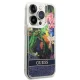 Guess Flower Liquid Glitter dėklas telefonui iPhone 14 Pro Max, mėlynas