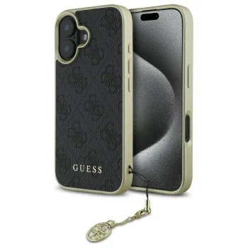 Guess dėklas iPhone 16 telefonui iš 4G Charms Collection, juodas