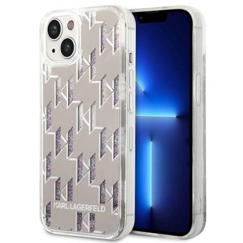 Karl Lagerfeld dėklas „Liquid Glitter Monogram“ telefonui iPhone 14 Plus, sidabrinis