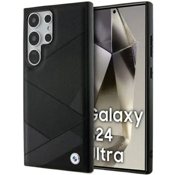 BMW Signature Leather Crossing Lines dėklas Samsung Galaxy S24 Ultra, juodas