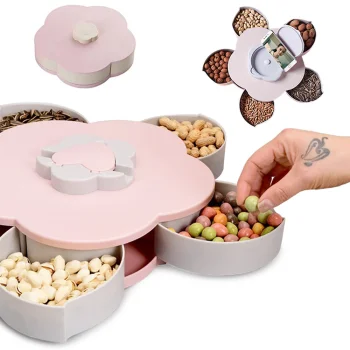 Rotating Flower-Shaped Snack Box Organizer with Phone Holder, Pink