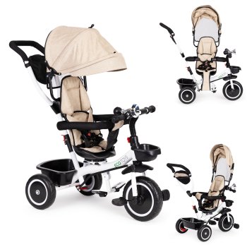 Ecotoys triratukas su 360° pasukama kėdute, smėlio spalvos