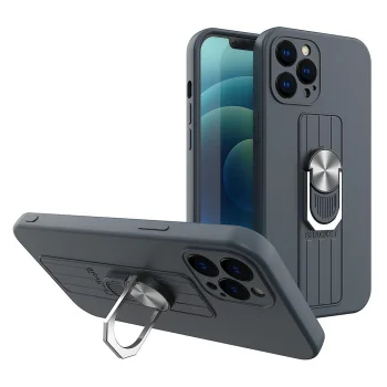Silikoninis dėklas su žiedu ir stovu skirtas Samsung Galaxy A72 4G, tamsiai mėlynas