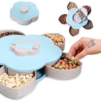 Rotating Flower Snack Organizer Box with Phone Holder, Blue