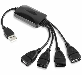 4-Port USB 2.0 Hub High-Speed Data Splitter for PC and Laptop, Black