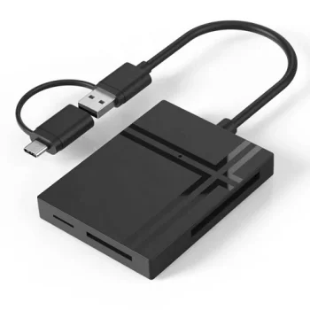 USB-C atminties kortelių skaitytuvas 5-in-1 CF/SD/TF/MS/XD, pilkas