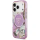 Guess IML Glitter Flowers Triangle MagSafe dėklas iPhone 17 Pro / 18 Pro, violetinis