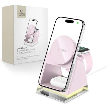 Tech-Protect QI15W-A43 3in1 MagSafe belaidis indukcinis įkroviklis, rožinis