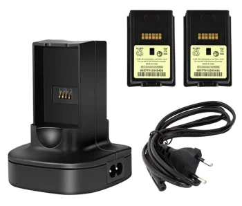 Xbox 360 controller battery charging station with 2 spare batteries, black