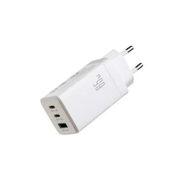 Joyroom JR-TG10 65W GaN 2x USB-C + USB-A įkroviklis su laidu, baltas