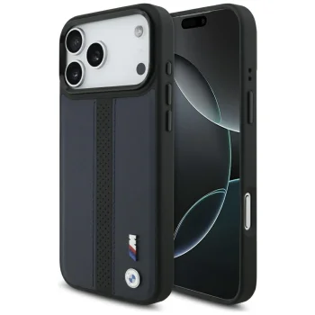 BMW M Perforated Stripe Logo MagSafe dėklas iPhone 17 Pro Max, tamsiai mėlynas