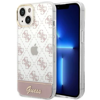 Guess 4G Pattern Script dėklas, skirtas iPhone 14 Plus, rožinis
