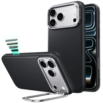 ESR Leather Kickstand MagSafe dėklas telefonui iPhone 18 Pro Max / 17 Pro Max, juodas