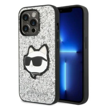 Karl Lagerfeld Glitter Choupette dėklas iPhone 14 Pro Max, sidabrinis