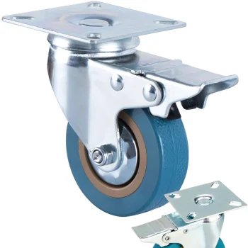 Pasukamas baldų ratukas su stabdžiu (4 coliai / 100 mm), metalas / plastikas, mėlynas