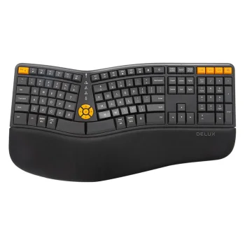 Belaidė ergonomiška klaviatūra Delux GM905DB BT+2.4G, pilka/oranžinė