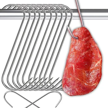 Nerūdijančio plieno rūkymo kabliai mėsai ir dešroms, 18 cm (10 vnt.)