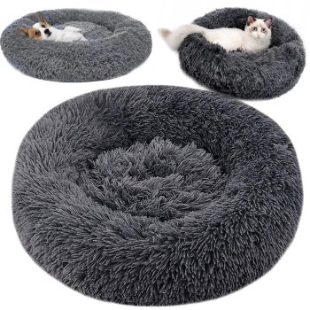 Soft Calming Donut Pet Bed for Dogs and Cats 50 cm, Dark Grey