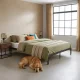 ModernHome metalinė lova 135x190 cm su medinėmis grotelėmis, juoda