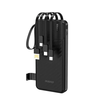 Dudao K11 10000 mAh išorinė baterija su integruotais laidais, juoda