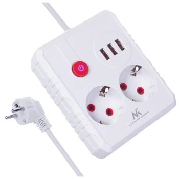 Maitinimo ilgintuvas Maclean MCE387 W, 2 lizdai, 3x USB, 2500W, 1.5m, balta