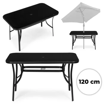 Tempered Glass Garden Table 120x70 cm with Umbrella Hole MultiGarden, black