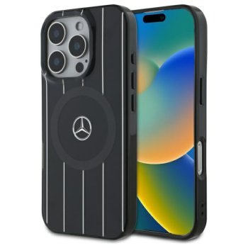 Mercedes dėklas iPhone 16 Pro telefonui Double Layer Crossed Lines MagSafe, juodas
