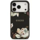 Guess Grained Flowers Classic Logo MagSafe dėklas, skirtas iPhone 17 Pro, juodas