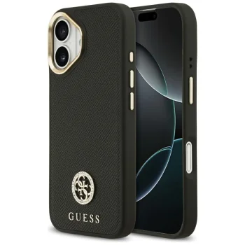 Guess iPhone 17 Case Grained Strass Logo MagSafe, Black