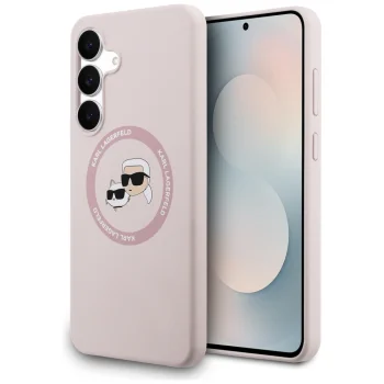 Karl Lagerfeld Silicone Karl & Choupette Heads MagSafe dėklas Samsung Galaxy S25 FE - Rožinis