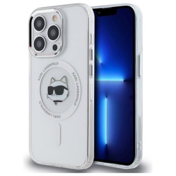 Karl Lagerfeld IML Metal Choupette Head MagSafe dėklas iPhone 14 Pro, baltas