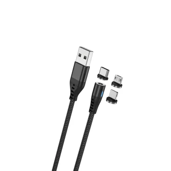 Maxlife MXUC-02 Magnetic 3-in-1 Cable USB to Lightning/USB-C/microUSB 1m 2A, Black