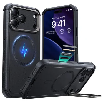 ESR Cyber Kickstand MagSafe dėklas telefonui iPhone 17 Pro, juodas