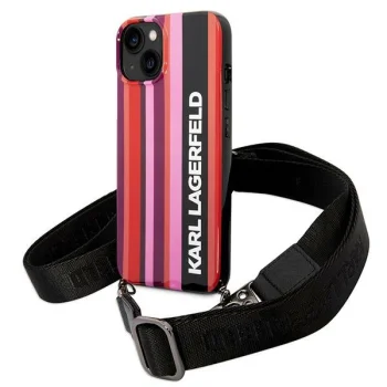 Karl Lagerfeld Color Stripes Strap dėklas su dirželiu iPhone 14, rožinis