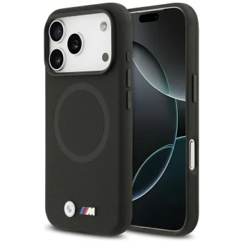BMW dėklas iPhone 17 Pro telefonui M FW Metal Logo MagSafe, juodas