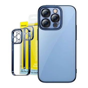 Baseus Glitter dėklas ir apsauginis stiklas iPhone 14 Pro, mėlynas