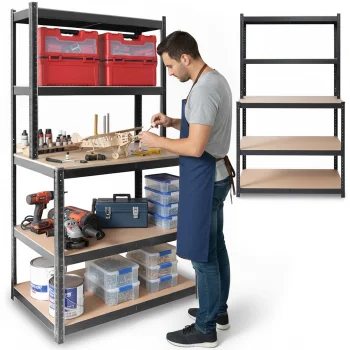 Humberg HR-855 Metal Shelving Unit / Workbench, 180x100x60 cm, Black