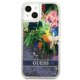 Guess Flower Liquid Glitter dėklas iPhone 13 mini, mėlynas