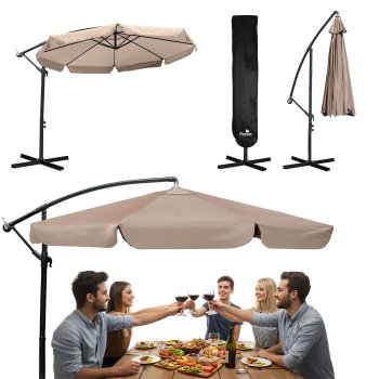 Sulankstomas sodo skėtis Plonos PL-881 350 cm su uždangalu, smėlio spalvos